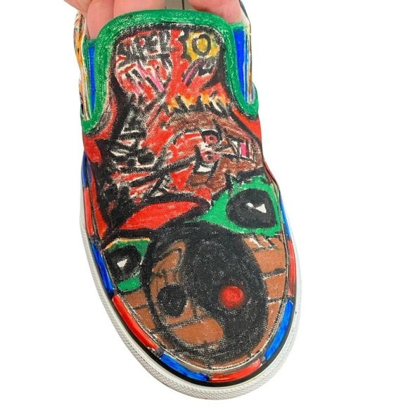 VANS Sneakers Custom Hand Drawn Graffiti Slide On Shoes Women 7.5 Men 6 Upcycled - Picture 5 of 16